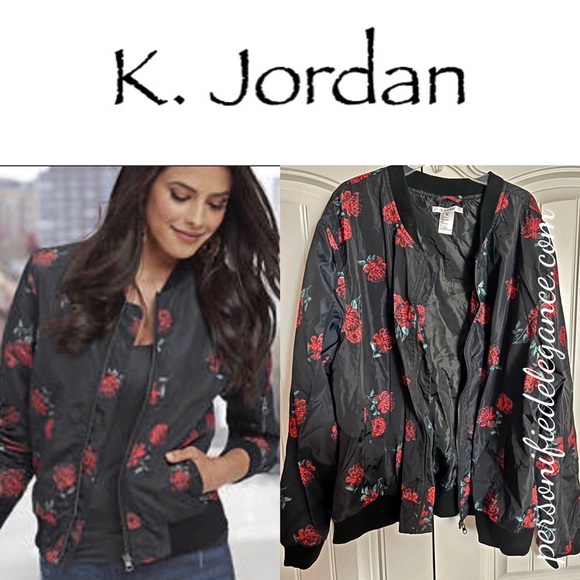 K Jordan Jackets & Coats New K Jordan Black Floral Bomber Jacket